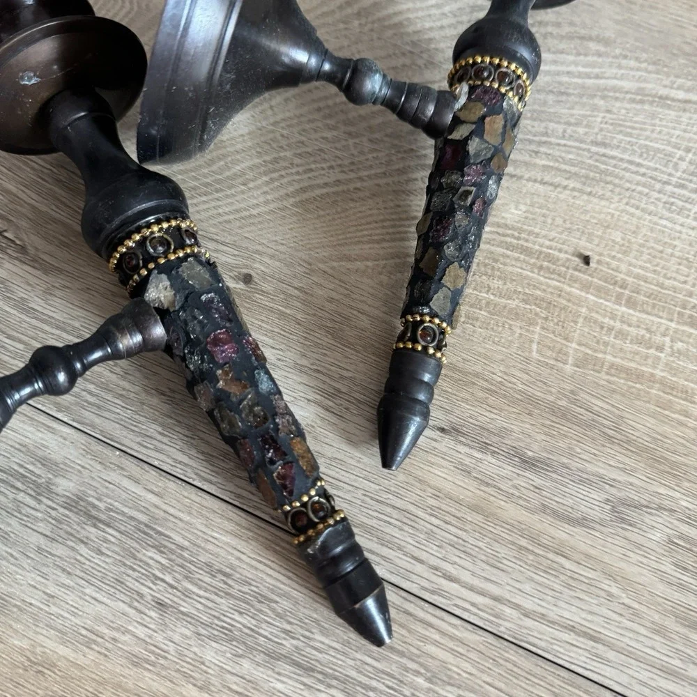 Religious Wall Mount Candle‎ Holder Mosaic Accent Vintage Sconces Set Of 2